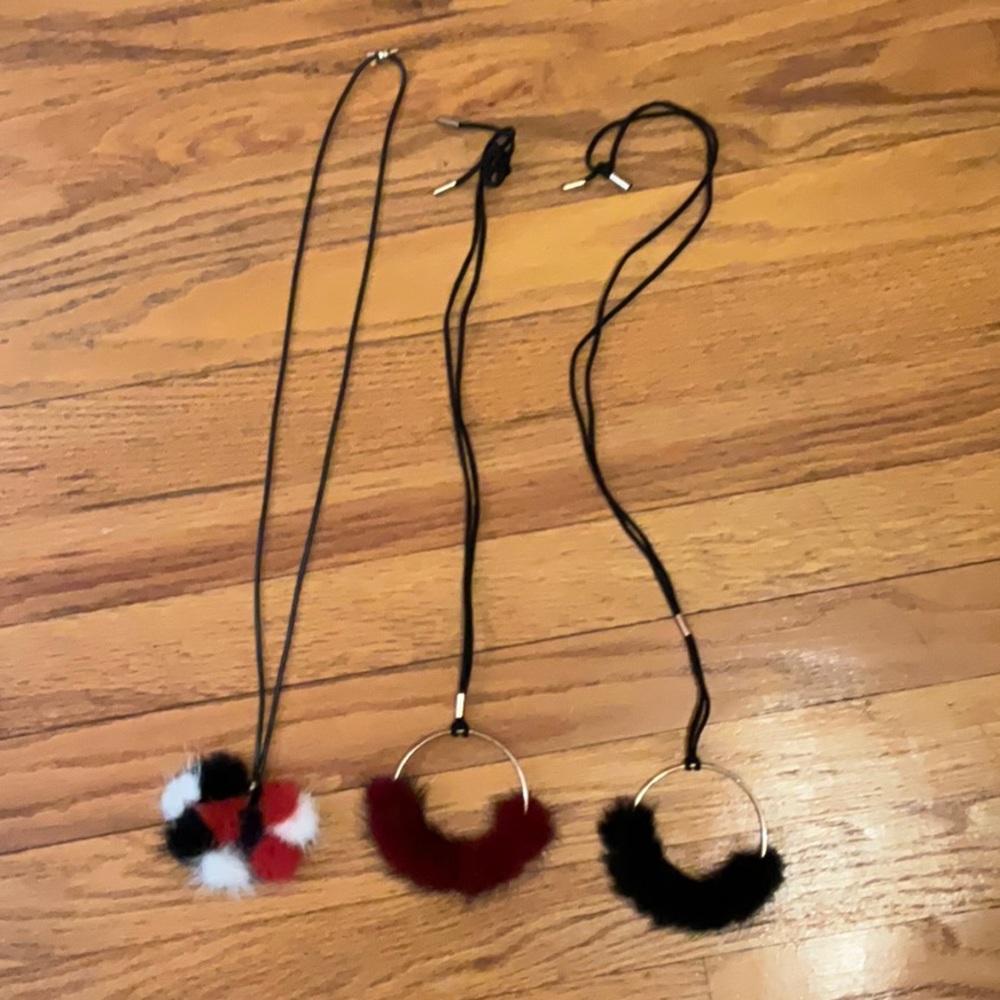 3 Adorable Pom Pom necklaces LIKE NEW